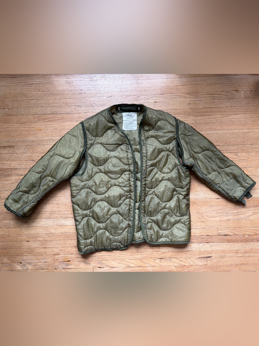 Vintage Olive Green Quilted Military Jacket Liner